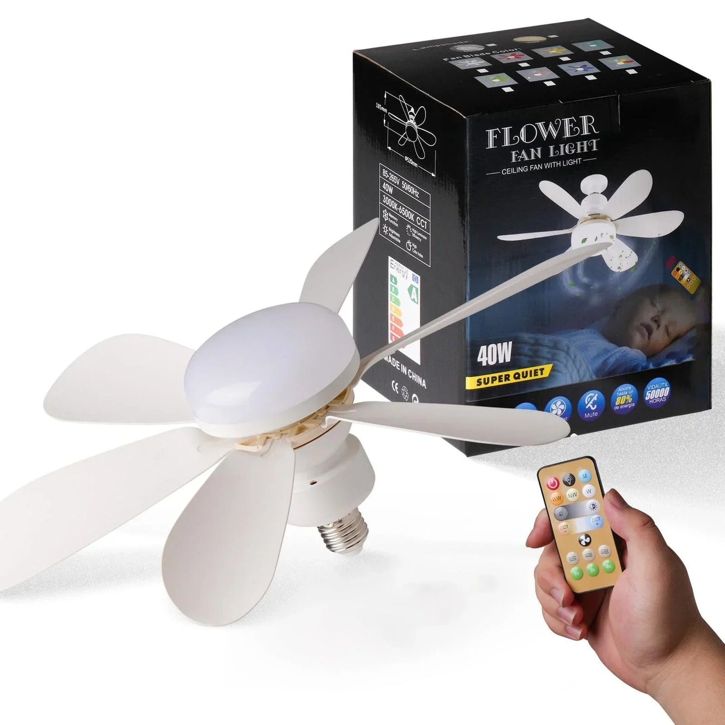 LED مروحة سقف كبيرة (بدون صوت) + مصباح  متعدد الألوان™
